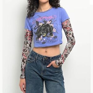 Ed Hardy Purple Tattoo Graphic Crop Top